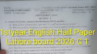 1styear English paper Lahore board 2026 || Class 11 English Group 1 paper