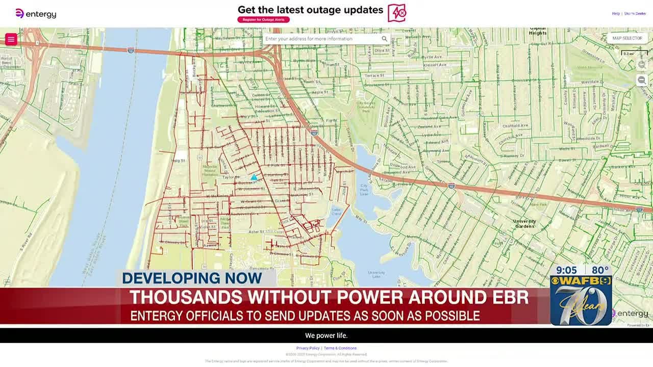 Thousands without power around East Baton Rouge Parish - YouTube