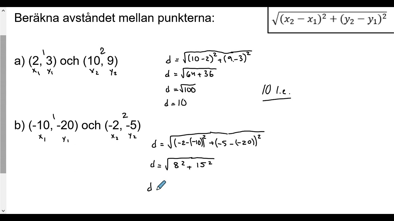 Matematik 2b: Avståndsformeln och mittpunktsformeln