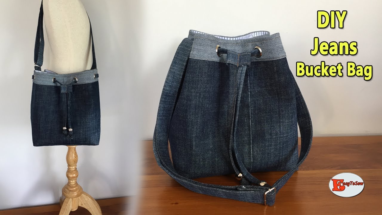 DIY JEANS BUCKET BAG, JEANS BAG, RECYCLE JEANS