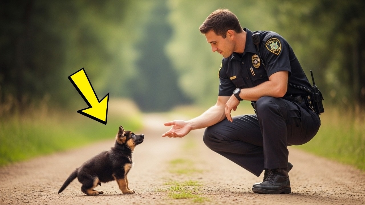 Szczeniak ciągle podążał za policjantem — gdy poznał powód, rozpłakał się