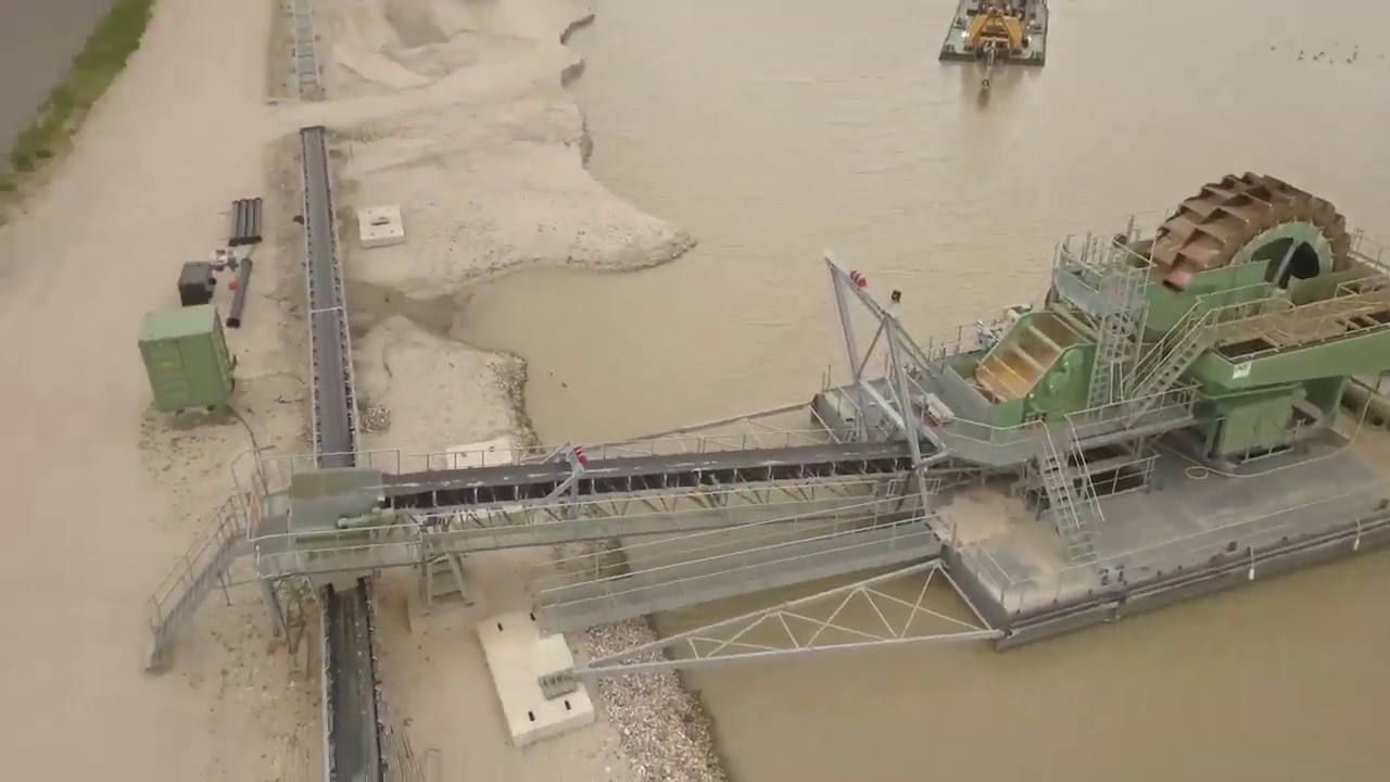 Drone view of sand removal (water dredger) unit Netherlands 
