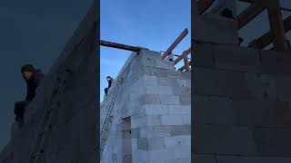 гараж газоблок с навесом стройка крыша фермы навес проф труба стропила