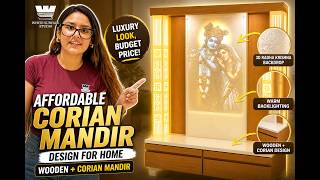 Affordable Corian + Wooden Mandir Design for Home | White Surface Studio