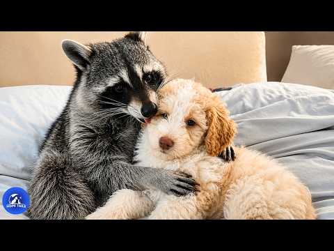 This Raccoon Thought The Puppy Was His Baby… So He Never Left His Side