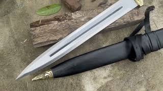 Spartan Gladius — Hand-Forged Sword with Engraved Spartan Helmet Guard | Everest Forge