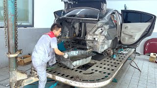 Nissan Rear-End Collision Repair: Rear Floor Replacement and Panel Restoration！