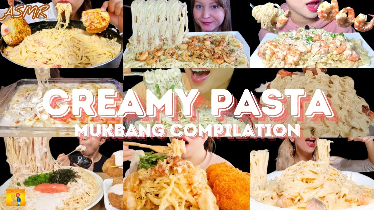 *1 HOUR* CREAMY PASTA MUKBANG *ASMR* COMPILATION |  BIG BITES | EATING SOUNDS