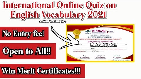 Online Quiz On English Vocabulary 2021|Free Quiz Certificate|Quiz Contest| International Certificate