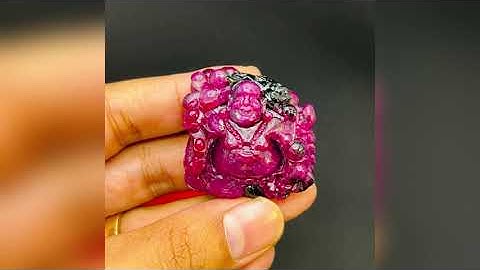 Tượng Đá Ruby Thiên Nhiên Tạc Phật Di Lạc. Tượng Cao 77mm ngang 54 mm