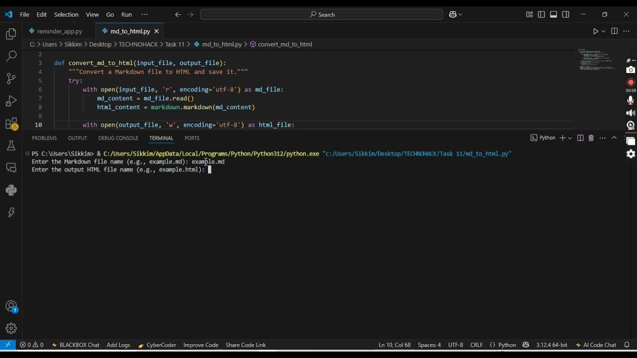 Markdown to HTML Converter in Python | TechnoHacks Project - YouTube