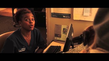 5 flights up. vet receptionist