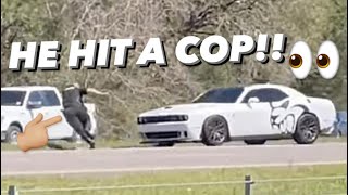 HELLCAT HITS COP TRYING TO SWERVE SPIKE STRIPS DURING HIGH SPEED CHASE!!!