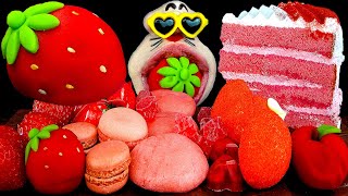 ASMR MUKBANG :) Шоу поедания клубничного десерта и красного десерта!