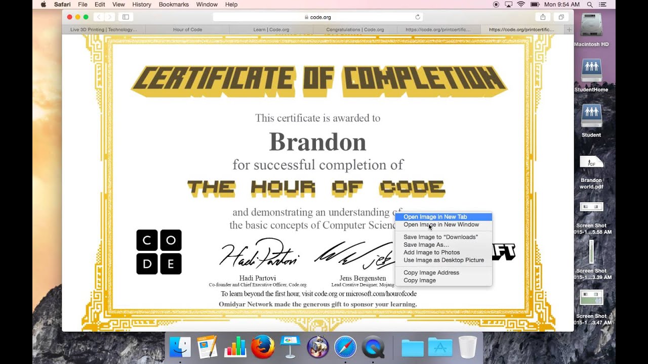 Saving Hour of Code Certificate YouTube