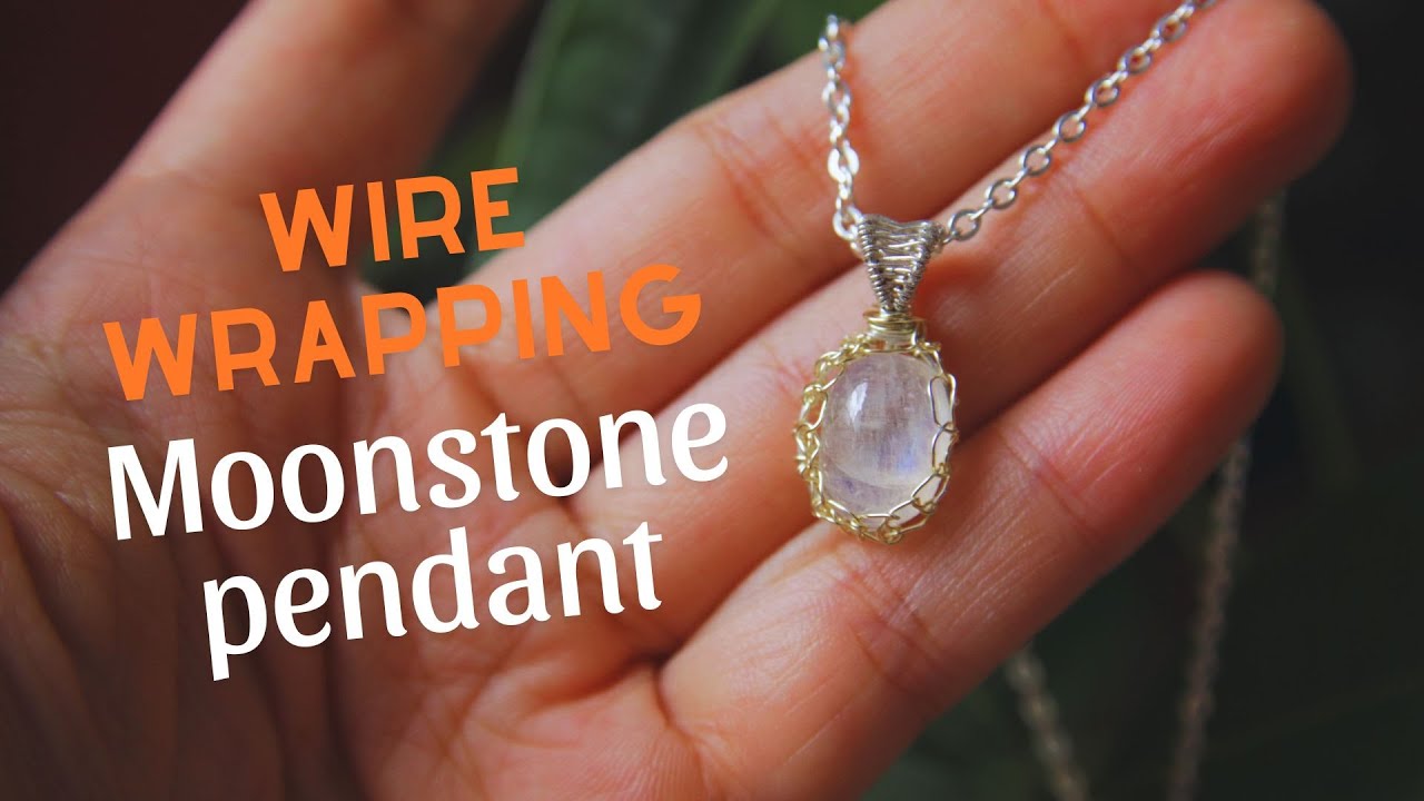 Handmade Moonstone Pendant | Wire Wrapping with Silver & Gold Tones