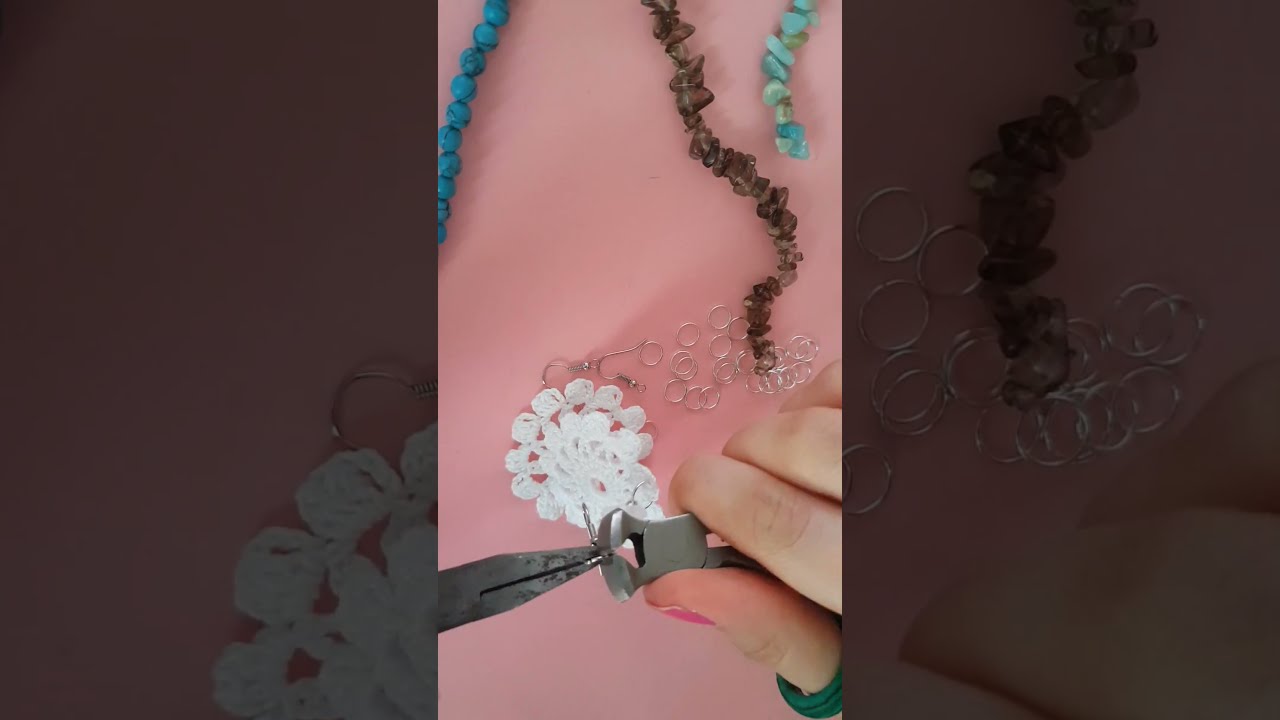 Crochet semi-precious stone earrings ⭐ White Quartz ones ⭐