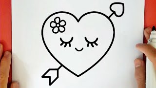 كيف ترسم قلب كيوت وسهم  سهل خطوة بخطوة / رسم سهل / تعليم الرسم للمبتدئين || Cute Heart Drawing