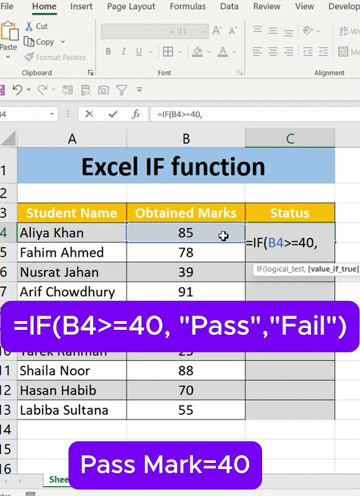 Excel IF function tips | Pass/Fail #shorts #shortfeed #viralshorts # ...