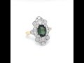 18ct Yellow and White Gold Art Deco Style Ring with Green Tourmaline Centre &amp; Diamond Surround