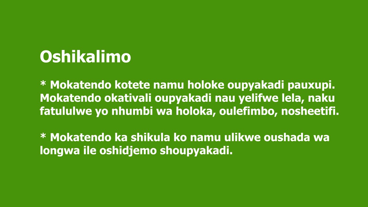 Oshikwanyama, grade 10/11 Eenghundafana