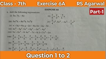 RS Aggarwal math class 7 Exercise 6A ।। Class 7 Exercise 6A RS Agarwal math solution । Algebra