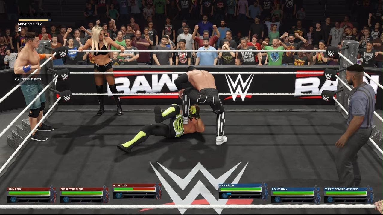 WWE 2K25 AJ Styles, Charlotte Flair, John cena vs Liv Morgan, Domink Mysterio, Finn Balor