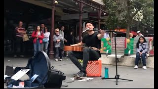 Tram nearly hits a Busker&#39;s Crowd!