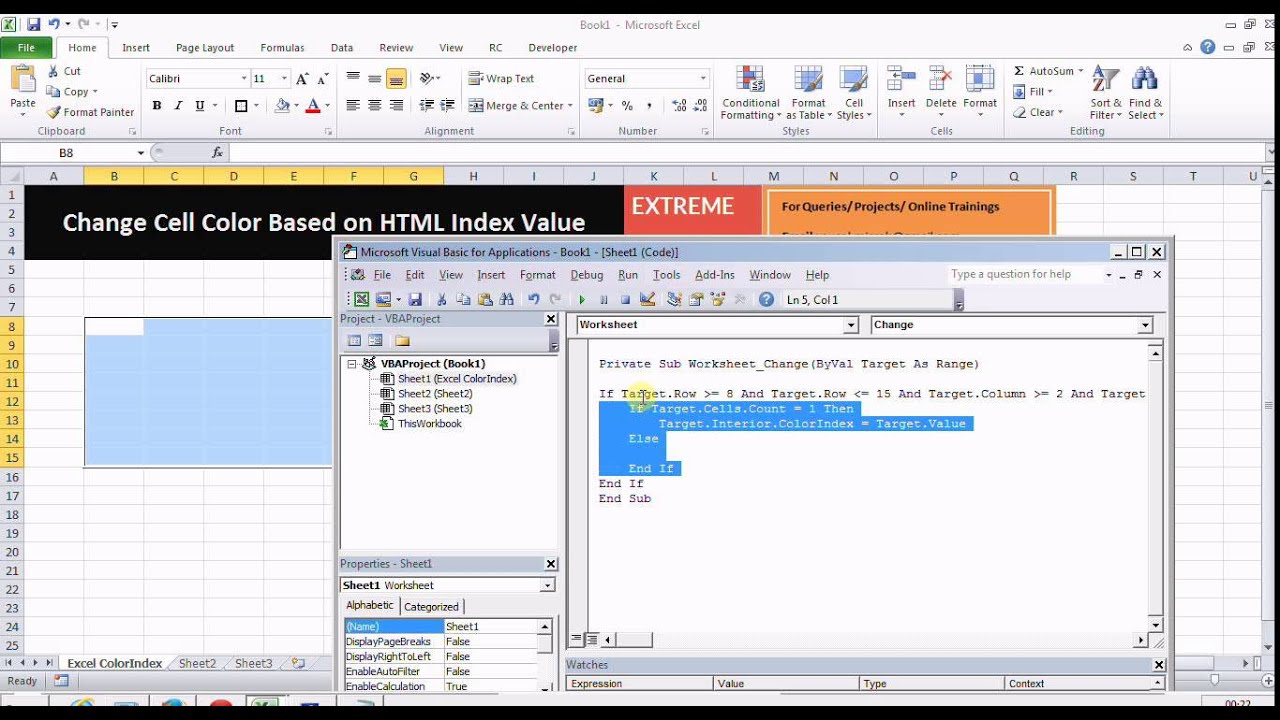 Excel Vba Change Cell Color With Colorindex Value