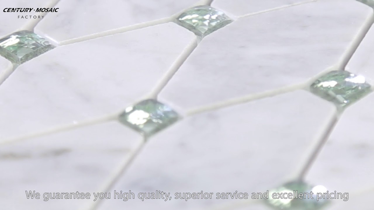2017 Century Mosaic Carrara long hexagon with Diamond Mirror Glass dot, Centurymosaic Factory