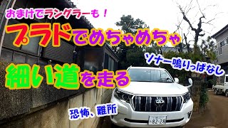恐怖！現行プラドでめちゃめちゃ細い道を走ってみる　ラングラーも同じ道を行く走行映像