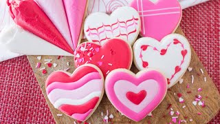 6 simple Valentine’s Day heart cookie ideas #cookiedecorating #royalicing #relaxingvideo