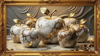 Luxury Gold & Marble Apples Frame TV Art | 4K Elegant Metallic Still Life Screensaver screenshot 3
