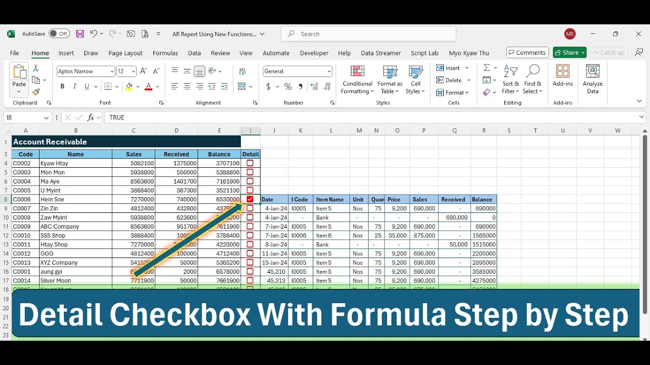 Excel Check Formula Design Detail Checkbox with Formula Step by Step in Excel - YouTube