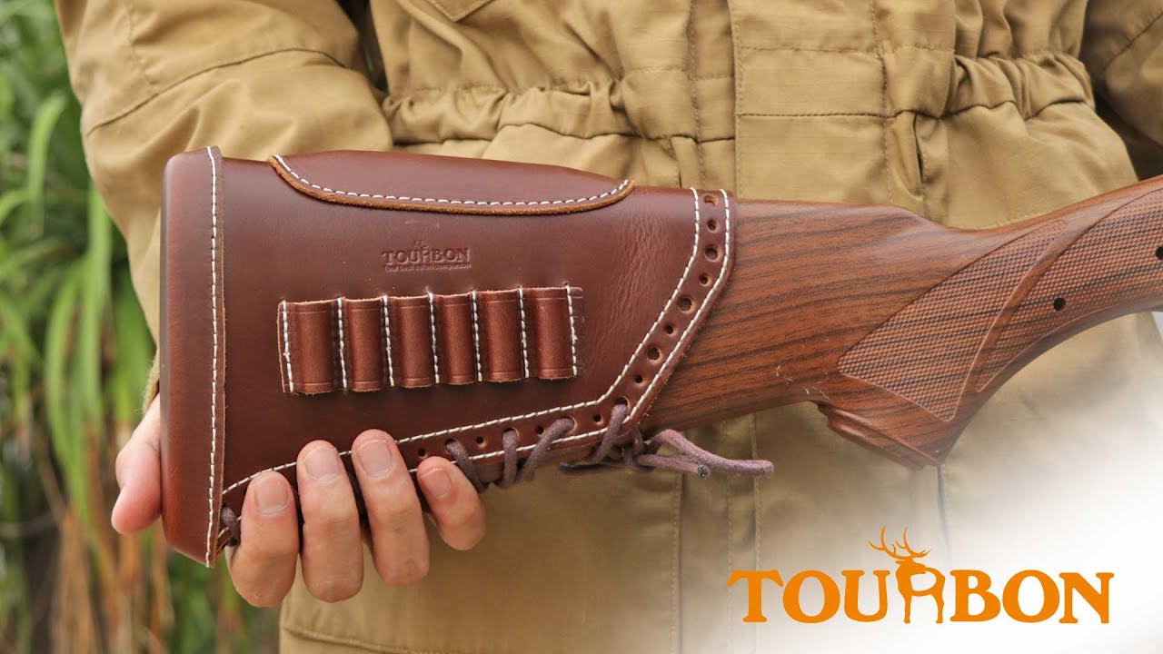 TOURBON Leather Recoil Pad Lace on Rifle Buttstock Ammo Holder Cheek