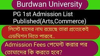 University Of Burdwan Pg 1st Admission List Published arts Commerce