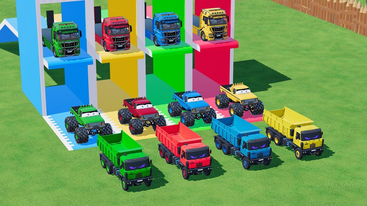 Garage with Colors   ALL MIXER TRUCK WITH DOUBLE FLATBED TRAILER TRUCK, MERCEDES, VOLVO, MAN