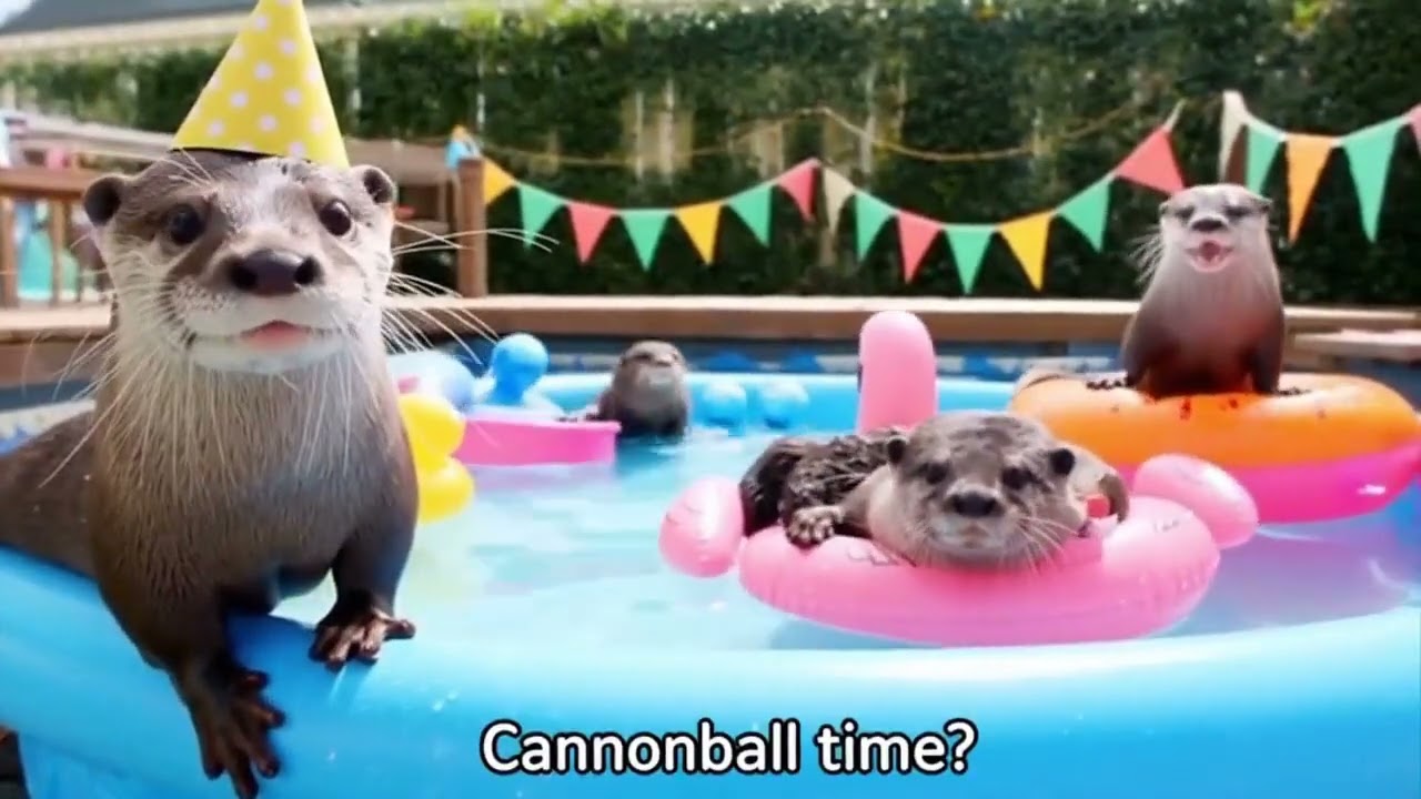Cute otters having a pool party - AI generated