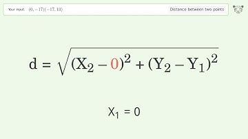 Find the distance between two points p1 (0,-17) and p2 (-17,13): Step-by-Step Video Solution