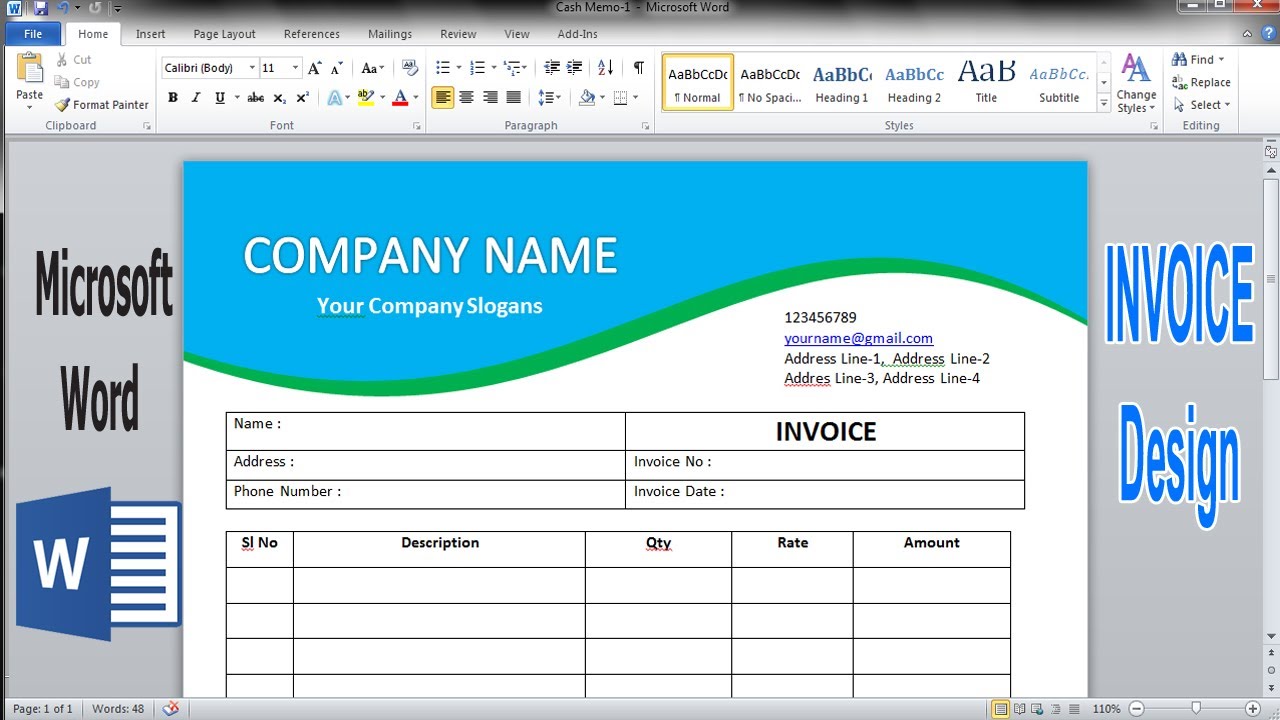 How to Make Invoice Design in Microsoft Word 2010 MS Word Bangla ...