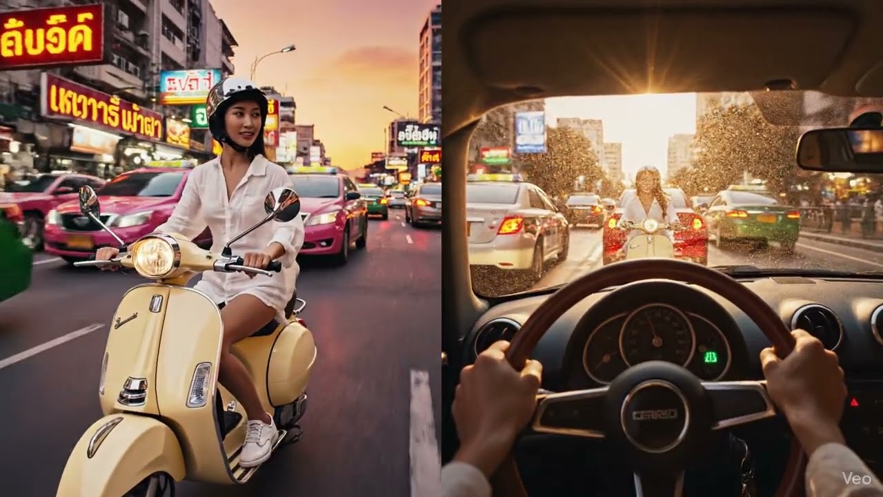 AI Practice: Bangkok Twilight Pursuit - A Cinematic Split-Screen Ride