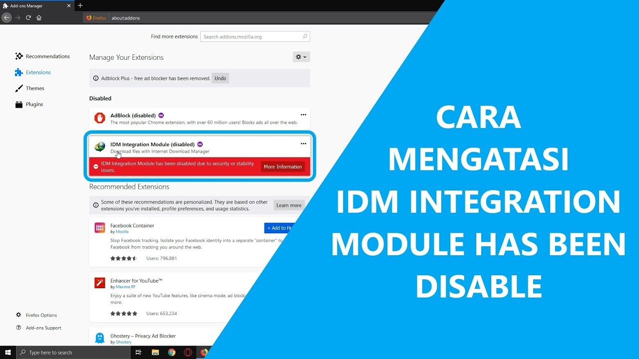 O idm integration module foi desativado devido a problemas de segurança ou estabilidade