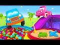 Zeichentrickfilm mit den Schlauen Autos. Max, Mimi und Boo auf dem Spielplatz. Kindercartoon