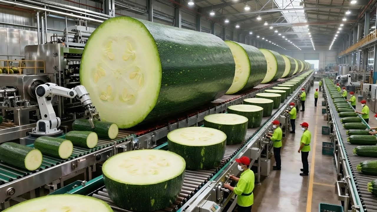 Inside a Giant Zucchini Processing Factory: From Field to Supermarket (Full Process)