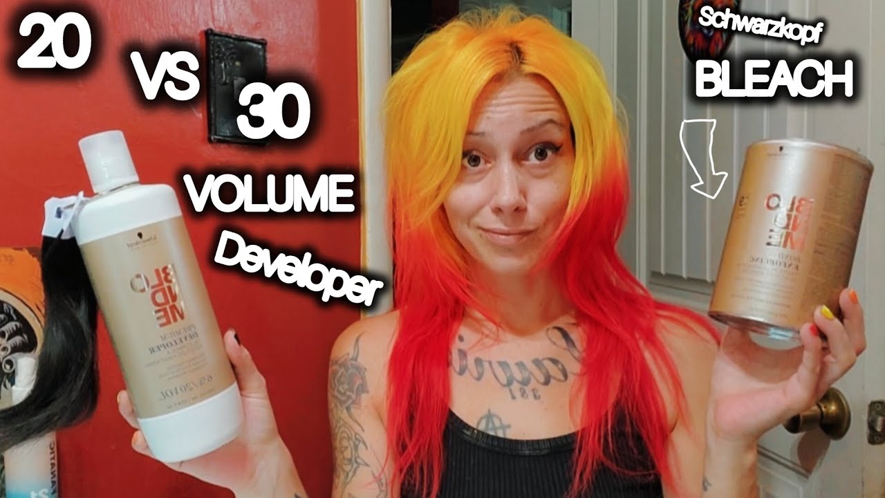 20 Vol Vs 30 Vol Developer BLEACHING BLACK HAIR swatches with 20 AND 30 VOLUME DEVELOPER from