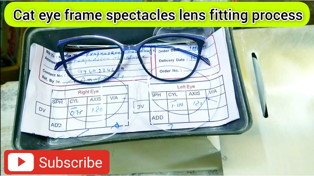 cat eye frame | spectacles lens | manual fitting process - YouTube