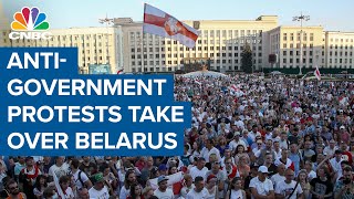 Belarus sees its largest protest in history as thousands call for departure of authoritarian leader