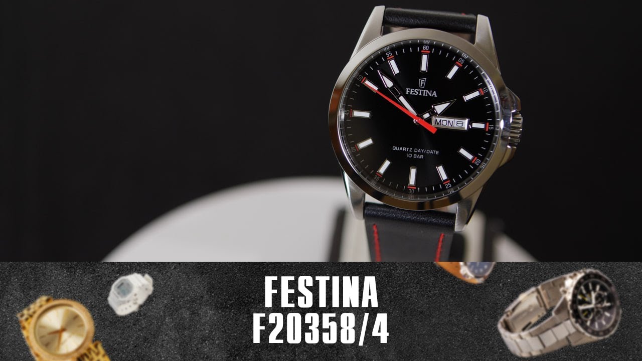 Festina Uomo F20358/4 - Orologio Classico Con Giorno E Data, Cassa 41mm In Acciaio, Cinturino In Pelle Nera