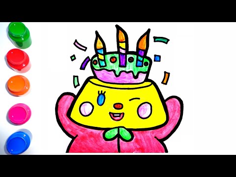 Desenho de festa de aniversário para pintar | Painting a cute drawing | Birthday cake