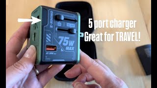 Travel Must have Mfish 75W Universal Travel Adapter w Retractable USB-C Cable 3 USB-C & 1 USB-A 1 AC
